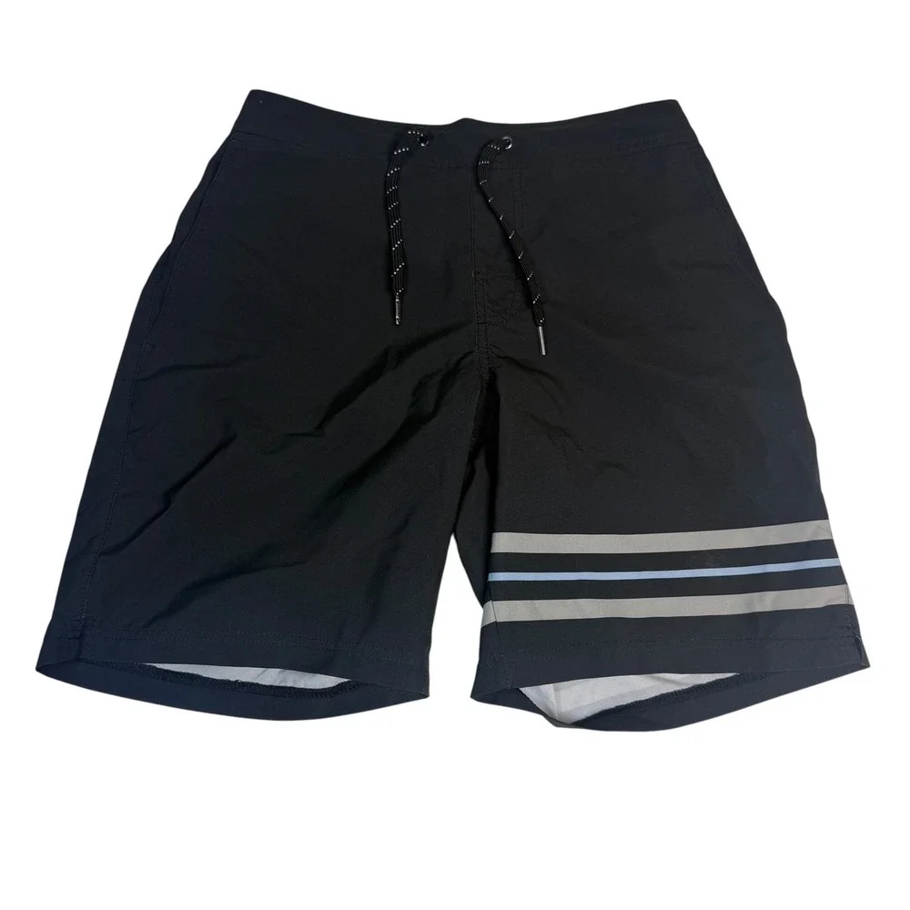 Fair‎ Harbor Mens Black Striped Board Shorts Swim Trunks Size S 8 Inch Inseam